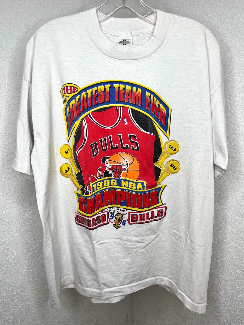 Vtg Chicago Bulls Starter Shirt 96 NBA Champions The Greatest Team Ever Mens XL
